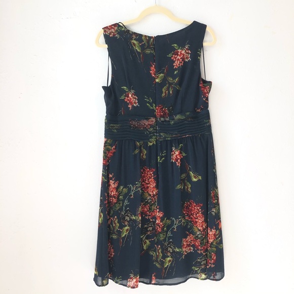 esprit navy floral dress surplice neckline pleats - Picture 7 of 12
